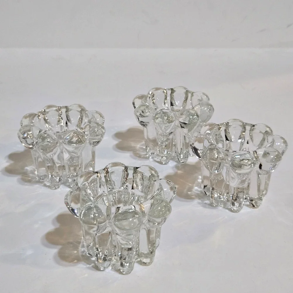 Set 4 Vintage Reims France Bubble Glass Candle Holders Footed Votive Taper MCM